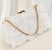 White Floral Rose Clutch Bag with Gold Diamanté Strap image