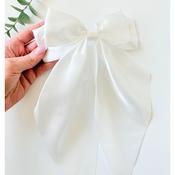 White Satin Hair Bow with Clip image