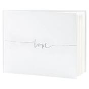 White Wedding Guest Book with Silver Love Inscription