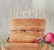 Wooden Mr &amp; Mrs Cake Topper image