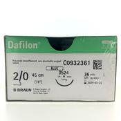 Dafilon, Non Absorb, 2-0, 45cm, 3/8 Circle, Cutting, DS 24mm Needle, monofilament Blue, polyamide(Pk of 36) image