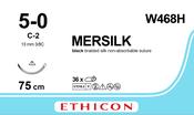 Mersilk Silk NON-ABSORBABLE, 45cm, 5-0, 3/8 CS, Black Braided (PK 36) image