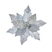 Silver Glitter Poinsettia with Velvet Clip 30cm