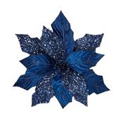 Blue Leather Poinsettia Glitter Clip on 30cm