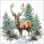 Winter Stag White Napkin 20 Pack 33x33cm image