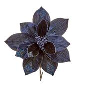 Dark Blue Velvet Poinsettia Gold Sequins 29cm