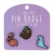 Pin Badge Sloth, Dino &amp; Flamin image