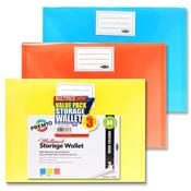 Neon 3pk A4 Button Document Wallets