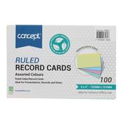 Record Cards 6x4in Coloured Lined
