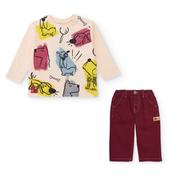 Tuc Tuc Boys’ long-sleeve beige T-shirt with dog print Burgundy pants