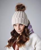 Fur pop pom chunky beanie image