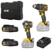 JCB 18v Pro Kit including 75Nm Combi Drill, 230Nm Impact Driver, 2x 2Ah Li-ion Batteries and 4.5A Fast Charger, with Carry Case