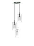 Duo I  3Lt Multi-Drop Pendant - Chrome Metal &amp; Double Glass