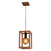 Square Pendant - Natural Wood &amp; Black Metal