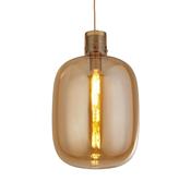Barrel Pendant - Satin Brass &amp; Amber Glass