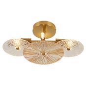 Wagon Wheel Wall/Flush- Bronze Metal, Clear, Amber Glass