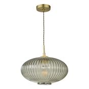 EDMOND 1LT PENDANT ANTIQUE BRASS RIBBED SMOKED GLA