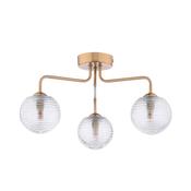 FEYA 3LT SEMI FLUSH BRONZE CW CLEAR RIBBED GLS