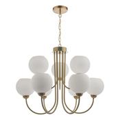 INDRA 9LT PENDANT NATURAL BRASS CW OPAL GLASS