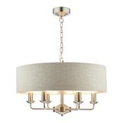Laura Ashley Sorrento 6 Light Pendant Satin Nickel With Natural Shade image