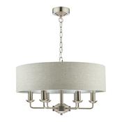 Laura Ashley Sorrento 6 Light Pendant Satin Nickel With Natural Shade image