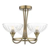 Laura Ashley Wellham 3 Light Semi-Flush Antique Brass and Ribbed Glass image