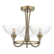 Laura Ashley Wellham 3 Light Semi-Flush Antique Brass and Ribbed Glass image