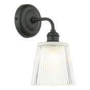 Laura Ashley Callaghan Outdoor Wall Light Matt Black and Ribbed Glass IP44 image