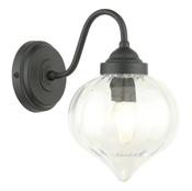 Laura Ashley Whitham Outdoor Wall Light Matt Black and Ribbed Glass IP44 image