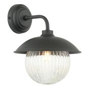 Laura Ashley Hatton Outdoor Wall Light Matt Black and Ribbed Glass IP44 image