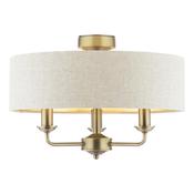 Laura Ashley Sorrento 3 Light Semi-Flush Matt Antique Brass With Natural Shade image
