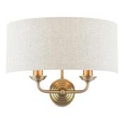 Laura Ashley Sorrento 2 Light Wall Light Matt Antique Brass With Natural Shade image