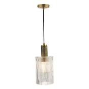 NIKOLAS 1LT PENDANT KNURLED BRASS CW CYLINDER GLAS