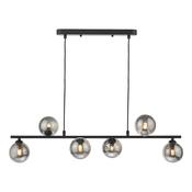 SPIRAL 6LT BAR PENDANT BLACK CW SMOKED GLS