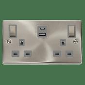 VPSC ING 2G 13A A&amp;C USB SKT - GREY