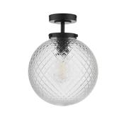 WAYNE 1LT BATHROOM SEMI FLUSH BLACK TEXTURED GLASS