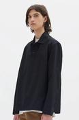 MHL. Long Sleeve Offset Placket Polo Shirt - Denim Plainweave Black image