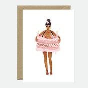 Greeting Card - Gold - Girl in a cake