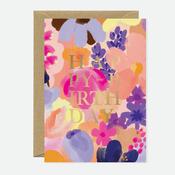 Greeting Card - Gold - Happy Birthday Flower Garden