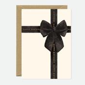 Greeting Card - Gold - Happy Birthday Black Bow