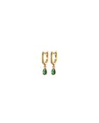 Earrings - Huggies - Oval + Green Droplet