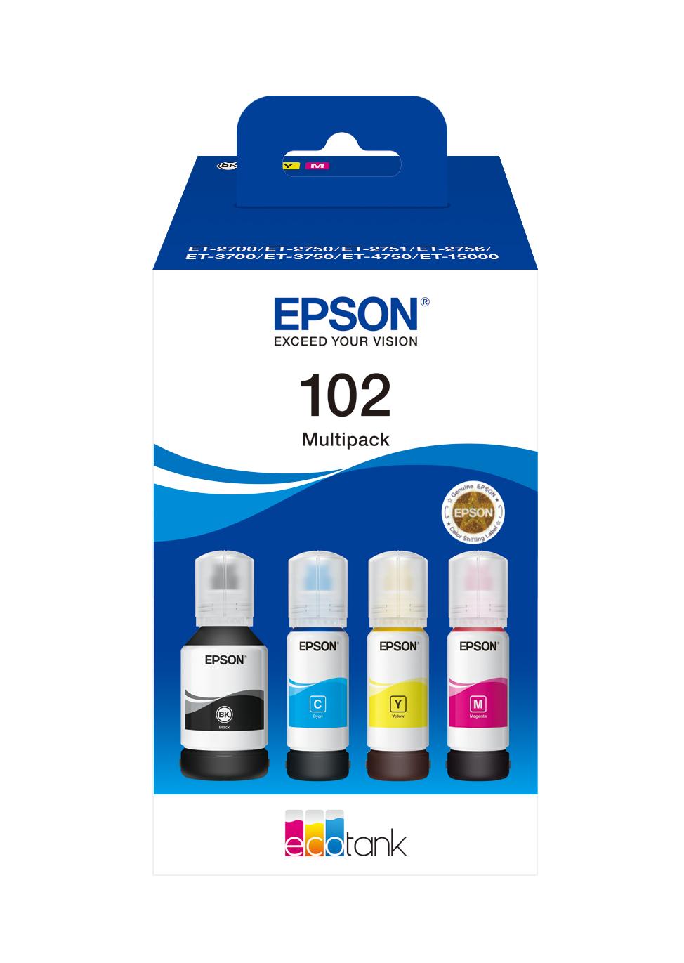 Epson 102 Ink Cartridge Black Cyan Magenta Yellow Eco Tank 4-pack