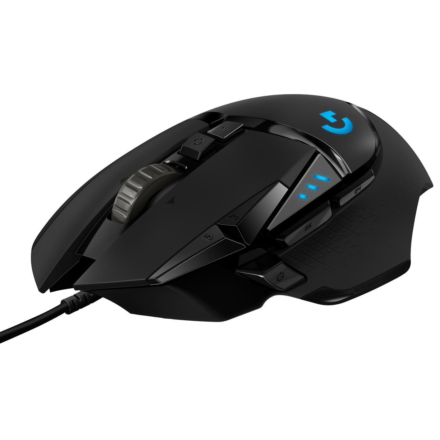 Logitech G G502 HERO Wired Gaming Mouse, 25600 DPI, 11 Buttons, RGB, Black, Optical, Right-hand, USB Type-A, 1ms Response Time, Programmable Buttons, Dual-mode Scroll Wheel, Onboard Profile Memory, Weights
