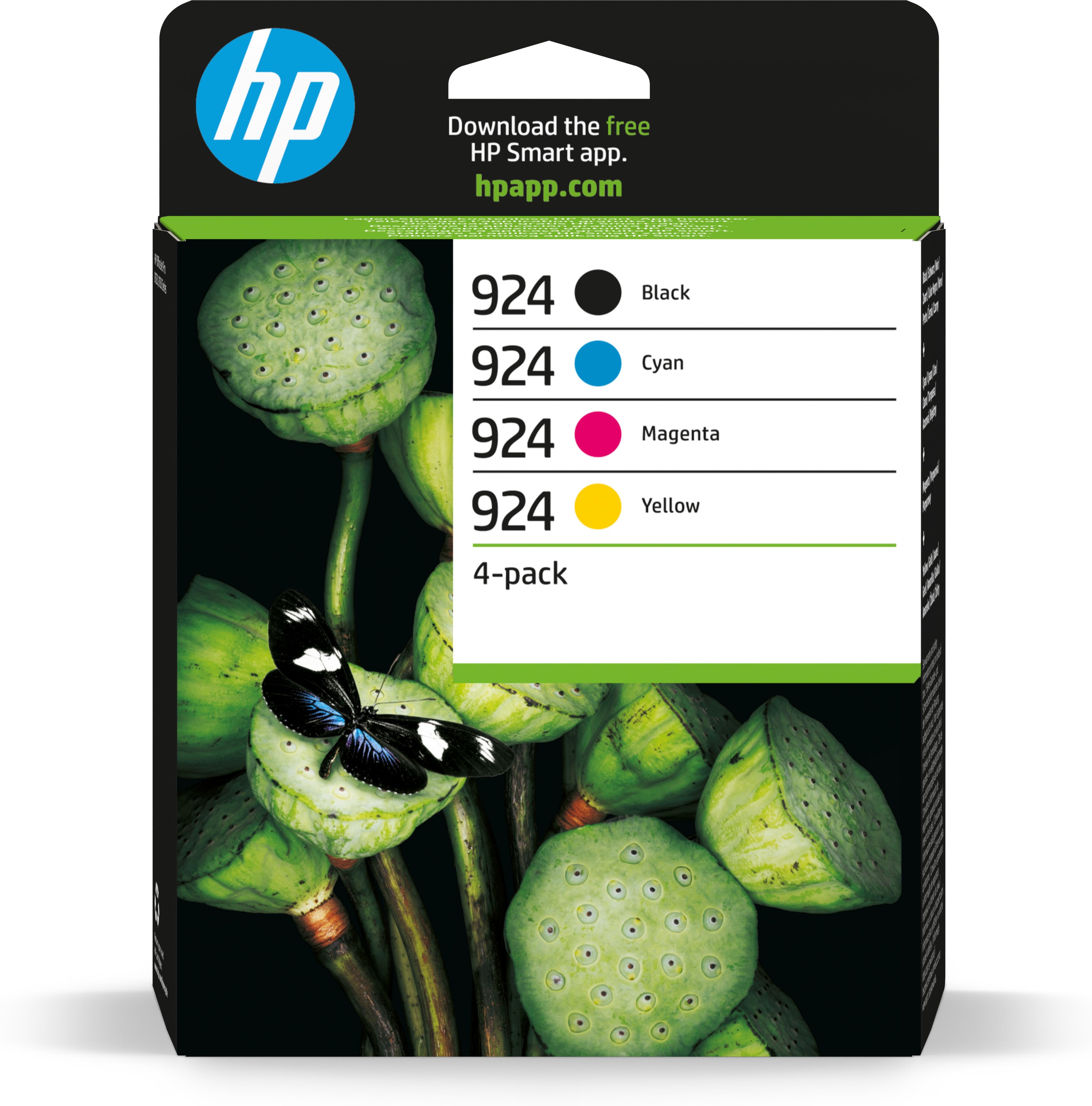 1 Full set of HP 924 Ink Cartridges BK 500 pages Colours 400 pages each