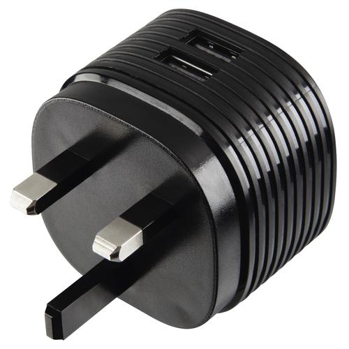 Hama Dual USB Charger 2.4A with UK plug, 2 USB ports, Black