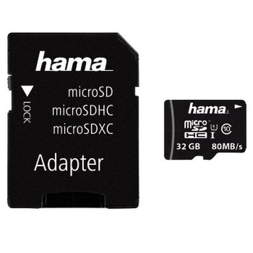 Hama 32GB Class 10 microSDHC Memory Card with Adapter - 80MB/s Speed