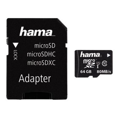 Hama 64GB microSDXC UHS-I Class 10 Memory Card with Adapter, 80MB/s Read Speed