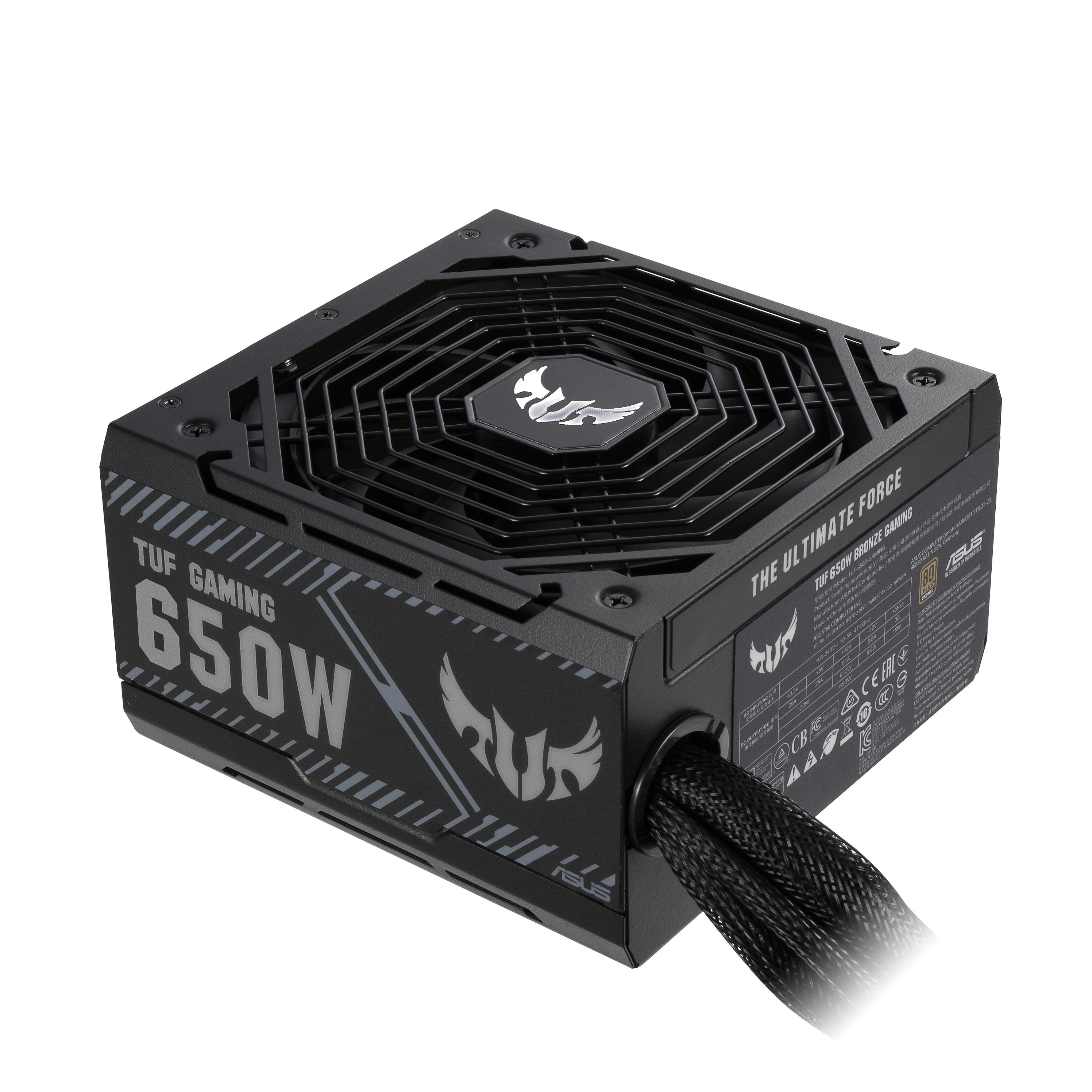 ASUS TUF Gaming 650B 650W 80 PLUS Bronze Non-Modular ATX Power Supply Unit Black with TUF Gaming logo, 135mm fan, braided cables