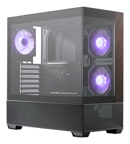 Cooler Master Elite 690 Wood ATX Mid-Tower Case Black/Wood Tempered Glass Steel with ARGB Fans and Wood Front Panel