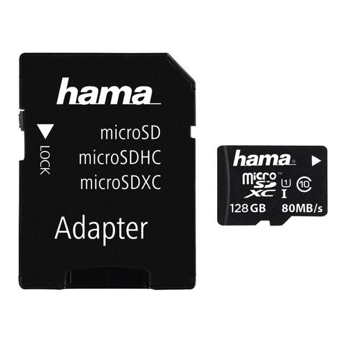 Hama 128GB microSDXC Class 10 UHS-I 80MB/s Memory Card with Adapter